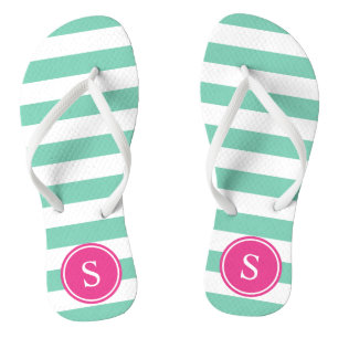 Chanclas Monograma a rayas en espuma marina y rosa