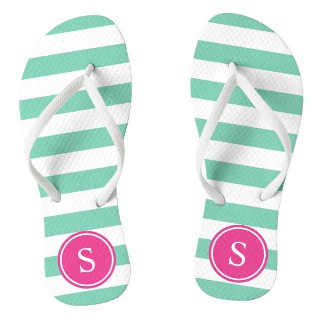 Chanclas Monograma a rayas en espuma marina y rosa (Plantilla)
