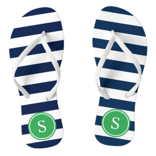 Chanclas Monograma a rayas en la marina y verde