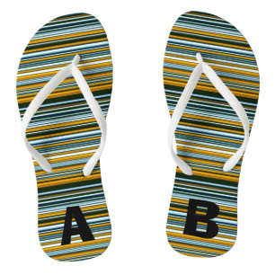 Chanclas Monograma Amarillo y Rayas Azules