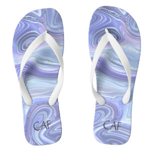 Chanclas Monograma Azul Púrpura Plata Mármol Remolino