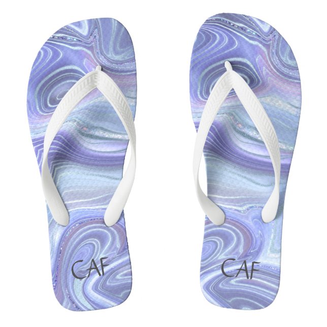 Chanclas Monograma Azul Púrpura Plata Mármol Remolino  (Plantilla)