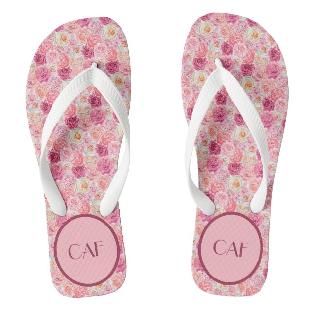 Chanclas Monograma Blanco Rosa Magenta Floral Elegante Boho (Plantilla)