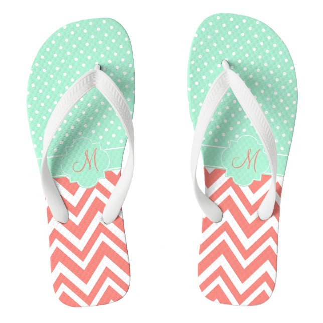 Chanclas Monograma Coral Chevron con patrón de punto de pol (Plantilla)