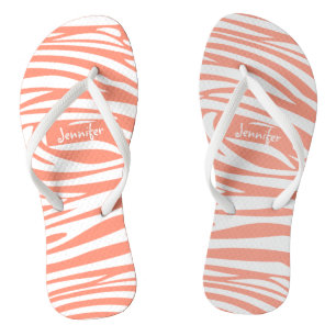 Chanclas Monograma Coral Rosa Tirado Patrón de cebra trendy