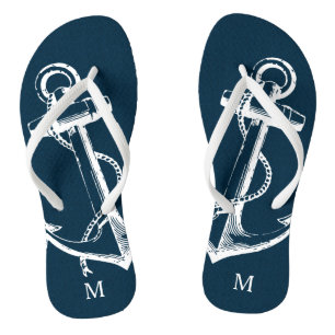Chanclas Monograma de anclaje de cosecha azul rustico