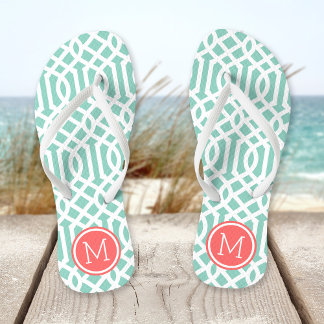 Chanclas Monograma de Aqua y Coral Trellis