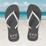 Chanclas Monograma de Boda moderno gris y rosa<br><div class="desc">Personalizado imprimió sandalias de "flip flop" personalizadas con un corazón lindo y sus iniciales de monograma y fecha de boda. Haga clic en Personalizar para cambiar los tipos de letra y los colores del texto o para agregar sus propias imágenes para crear un diseño único de un tipo.</div>