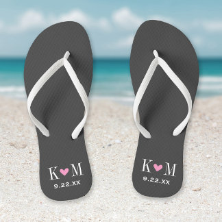Chanclas Monograma de Boda moderno gris y rosa