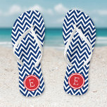 Chanclas Monograma de Chevron rojo blanco y azul<br><div class="desc">Personalizado imprimió sandalias de voladizo con un elegante patrón de chevron moderno y su monograma personalizado u otro texto en un marco circular. Haga clic en Personalizar para cambiar los tipos de letra y los colores del texto o para agregar sus propias imágenes para crear un diseño único de un...</div>