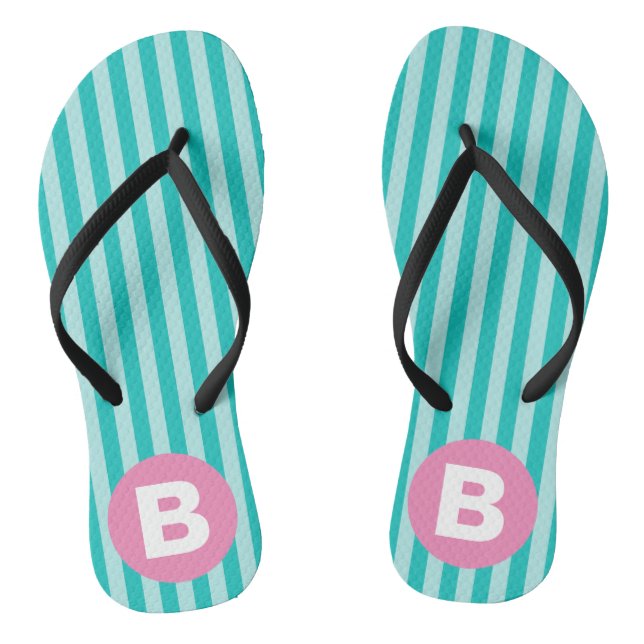 Chanclas Monograma de Círculo Rosa con Rayas Verticales Azu (Plantilla)