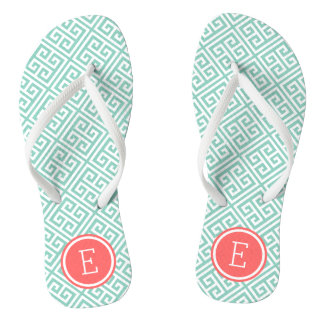 Chanclas Monograma de clave griega de agua y coral