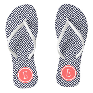 Chanclas Monograma de clave griega marina y coral