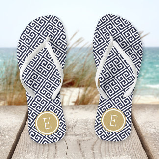 Chanclas Monograma de clave griega marina y dorada