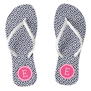 Chanclas Monograma de clave griega rosa y marina