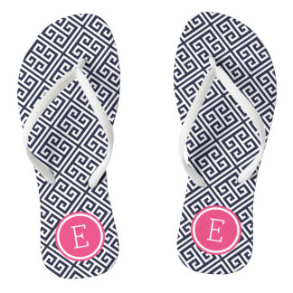 Chanclas Monograma de clave griega rosa y marina