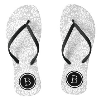 Chanclas Monograma de Damasco floral gris y negro