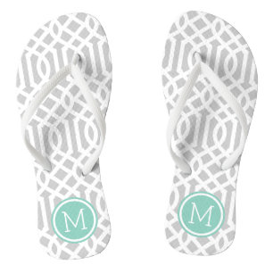 Chanclas Monograma de enrejado gris y aqua