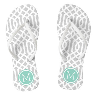 Chanclas Monograma de enrejado gris y aqua