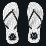 Chanclas Monograma de enrejado gris y negro<br><div class="desc">Personalizado imprimió sandalias "flip-flop" con un elegante diseño moderno y un monograma personalizado u otro texto en un marco circular. Haga clic en Personalizar para cambiar los tipos de letra y los colores del texto o para agregar sus propias imágenes para crear un diseño único de un tipo.</div>