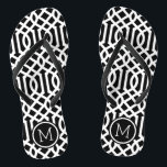 Chanclas Monograma de enrejado negro y blanco<br><div class="desc">Personalizado imprimió sandalias "flip-flop" con un elegante diseño moderno y un monograma personalizado u otro texto en un marco circular. Haga clic en Personalizar para cambiar los tipos de letra y los colores del texto o para agregar sus propias imágenes para crear un diseño único de un tipo.</div>