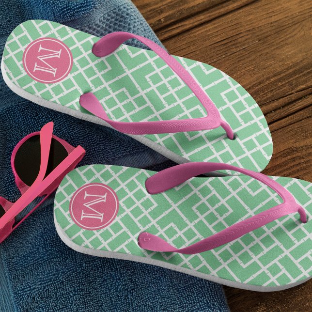 Chanclas Monograma de Entrenamiento de Bambú Verde y Rosa P (Subido por el creador)