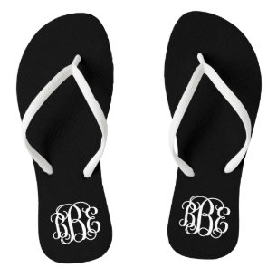 Chanclas Monograma de guiones de Preppy en Blanco y Negro