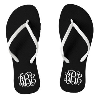 Chanclas Monograma de guiones de Preppy en Blanco y Negro