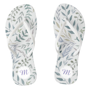 Chanclas Monograma de hojas de acuarela rusas y follaje