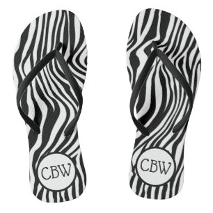 Chanclas Monograma de impresión animal de tira de cebra bla