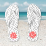 Chanclas Monograma de la GRI y el Coral Trellis<br><div class="desc">Personalizado imprimió sandalias "flip-flop" con un elegante diseño moderno y un monograma personalizado u otro texto en un marco circular. Haga clic en Personalizar para cambiar los tipos de letra y los colores del texto o para agregar sus propias imágenes para crear un diseño único de un tipo.</div>