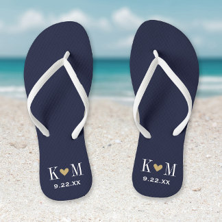 Chanclas Monograma de la Marina y el Boda moderno de oro
