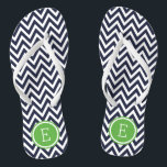 Chanclas Monograma de la Marina y el Chevron Verde<br><div class="desc">Personalizado imprimió sandalias de voladizo con un elegante patrón de chevron moderno y su monograma personalizado u otro texto en un marco circular. Haga clic en Personalizar para cambiar los tipos de letra y los colores del texto o para agregar sus propias imágenes para crear un diseño único de un...</div>