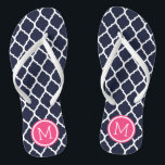 Chanclas Monograma de la Marina y el Cuarteto Marroquí Rosa<br><div class="desc">Personalizado imprimió sandalias "flip flop" con un elegante patrón marroquí de quatrefoil y su monograma personalizado u otro texto en un marco circular. Haga clic en Personalizar para cambiar los tipos de letra y los colores del texto o para agregar sus propias imágenes para crear un diseño único de un...</div>