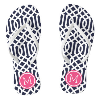 Chanclas Monograma de la marina y el mosaico rosado