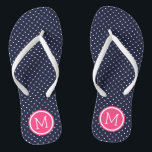 Chanclas Monograma de la Marina y los puntos pequeños rosad<br><div class="desc">Personalizado imprimió sandalias de flexión con un lindo patrón de puntas de polka femenina y su monograma personalizado u otro texto en un marco de círculo. Haga clic en Personalizar para cambiar los tipos de letra y los colores del texto o para agregar sus propias imágenes para crear un diseño...</div>