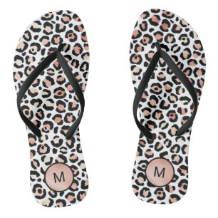 Chanclas Monograma de Leopardo de Oro moda Girly Rosa