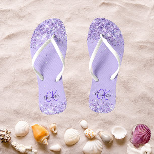 Chanclas Monograma de nombre de purpurina de lavanda violet