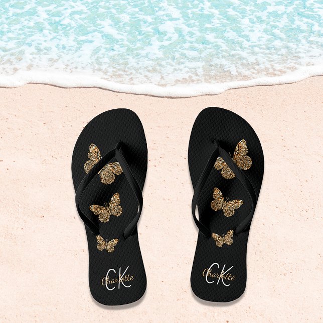 Chanclas Monograma de nombres de mariposas de oro negro (Subido por el creador)