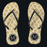 Chanclas Monograma de oro y quatrefoil marroquí negro<br><div class="desc">Personalizado imprimió sandalias "flip flop" con un elegante patrón marroquí de quatrefoil y su monograma personalizado u otro texto en un marco circular. Haga clic en Personalizar para cambiar los tipos de letra y los colores del texto o para agregar sus propias imágenes para crear un diseño único de un...</div>