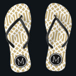 Chanclas Monograma de oro y renos negros<br><div class="desc">Personalizado imprimió sandalias "flip-flop" con un elegante diseño moderno y un monograma personalizado u otro texto en un marco circular. Haga clic en Personalizar para cambiar los tipos de letra y los colores del texto o para agregar sus propias imágenes para crear un diseño único de un tipo.</div>