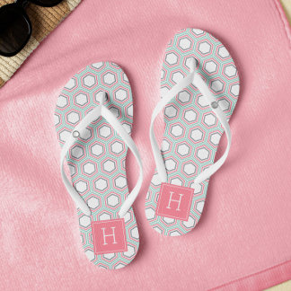 Chanclas Monograma de patrón geométrico de tinta y coral de