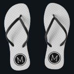 Chanclas Monograma de puntos pequeños grises y negros<br><div class="desc">Personalizado imprimió sandalias de flexión con un lindo patrón de puntas de polka femenina y su monograma personalizado u otro texto en un marco de círculo. Haga clic en Personalizar para cambiar los tipos de letra y los colores del texto o para agregar sus propias imágenes para crear un diseño...</div>