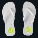 Chanclas Monograma de puntos pequeños grises y verdes<br><div class="desc">Personalizado imprimió sandalias de flexión con un lindo patrón de puntas de polka femenina y su monograma personalizado u otro texto en un marco de círculo. Haga clic en Personalizar para cambiar los tipos de letra y los colores del texto o para agregar sus propias imágenes para crear un diseño...</div>