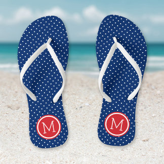 Chanclas Monograma de puntos pequeños rojo blanco y azul