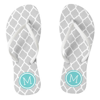 Chanclas Monograma de quatrefoil marroquí gris y turquesa
