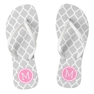 Chanclas Monograma de quatrefol marroquí gris y rosa