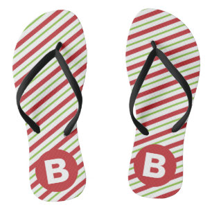 Chanclas Monograma de rayas diagonales rojas y verdes