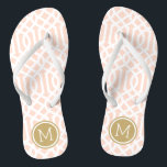 Chanclas Monograma de Rubor Rosado y Oro Trellis<br><div class="desc">Personalizado imprimió sandalias "flip-flop" con un elegante diseño moderno y un monograma personalizado u otro texto en un marco circular. Haga clic en Personalizar para cambiar los tipos de letra y los colores del texto o para agregar sus propias imágenes para crear un diseño único de un tipo.</div>