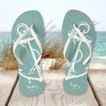 Chanclas Monograma del ancla vintage de Aqua Rustic<br><div class="desc">Personalizado imprimió sandalias "flip-flop" con un ilustracion de anclaje náutico rústico vintage y su monograma personalizado u otro texto. Haga clic en Personalizar para cambiar los tipos de letra y los colores del texto o para agregar sus propias imágenes para crear un diseño único de un tipo.</div>